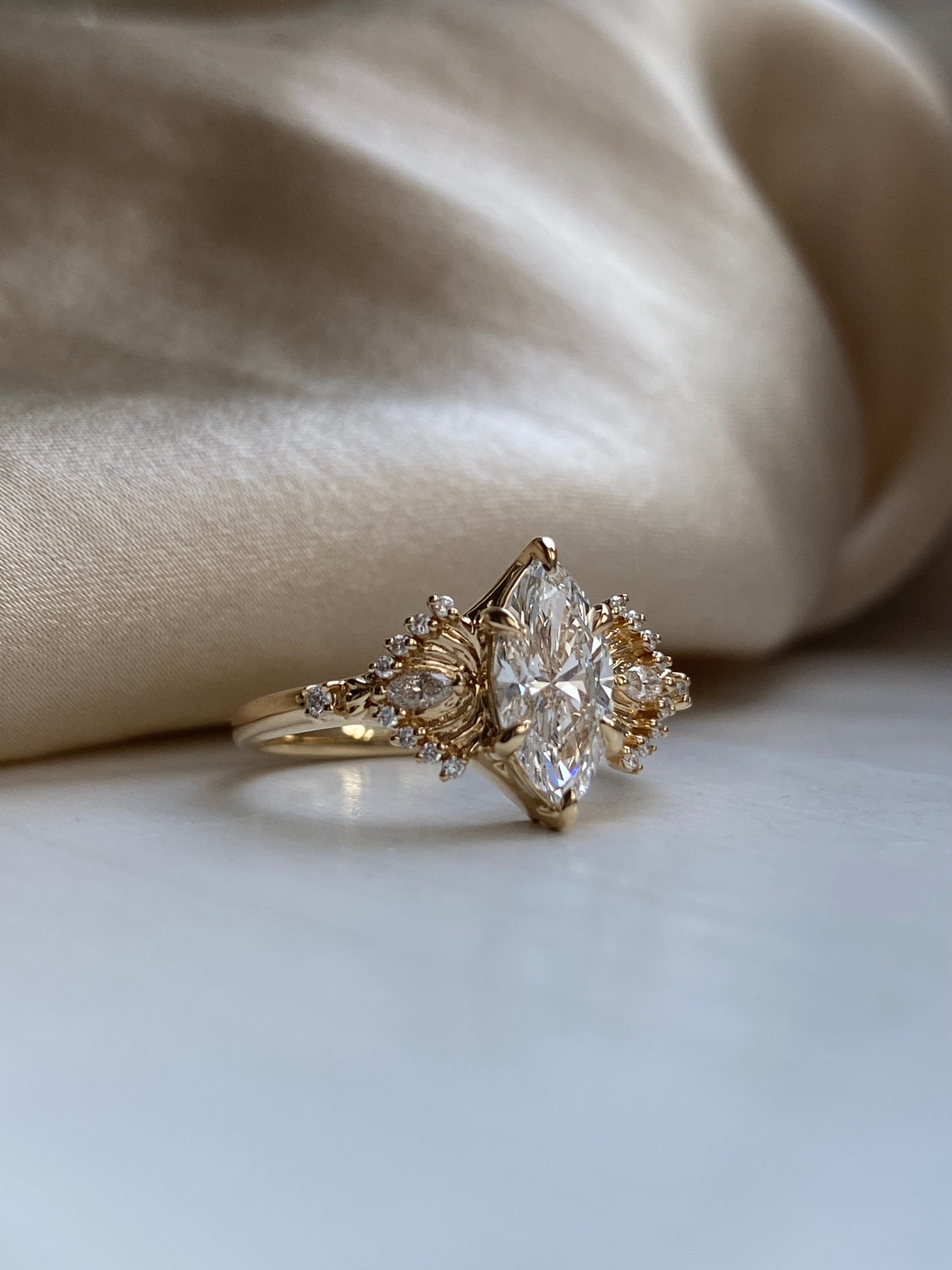 Moval Swirl Semi Pave Engagement Ring – 2.5 CT Lab Grown Diamond