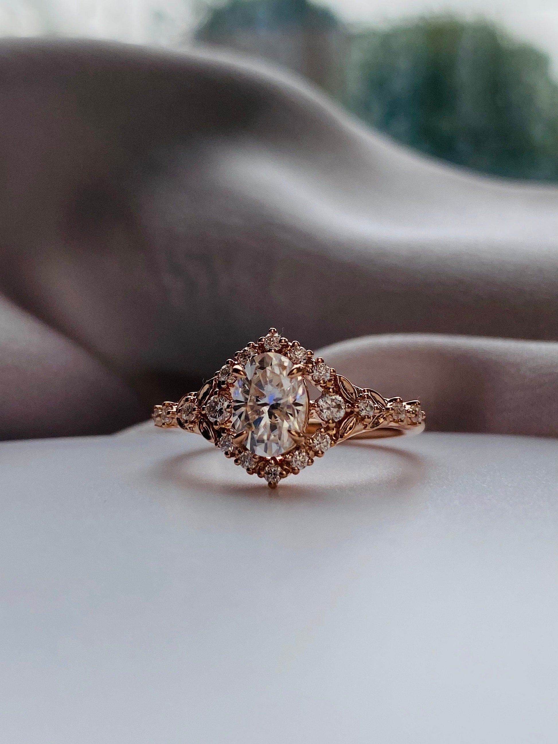 Moval Swirl Semi Pave Engagement Ring – 2.5 CT Lab Grown Diamond