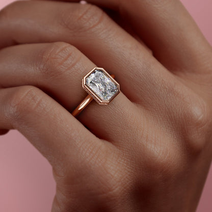2.1 CT Radiant Moissanite Bezel Engagement Ring (US Size 7.25 Ready To Ship)