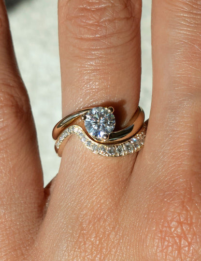 1 CT Round Cut Solitaire Lab Grown Diamond Ring With Wrap Minimal Pave Band