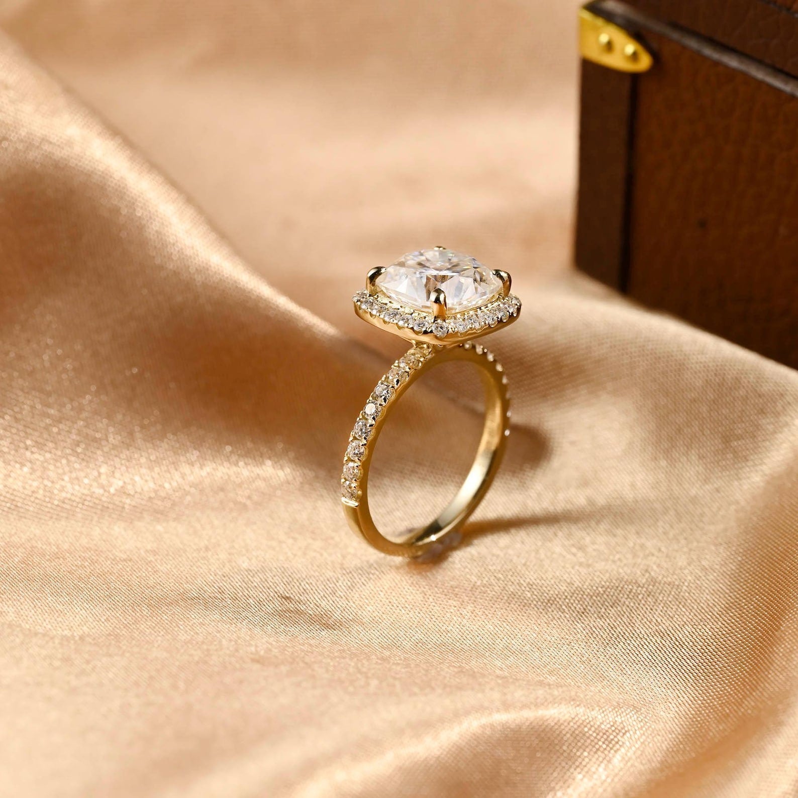 Round Halo, Pave & Split Shank Engagement Ring – 1.93 CT Lab Grown Diamond
