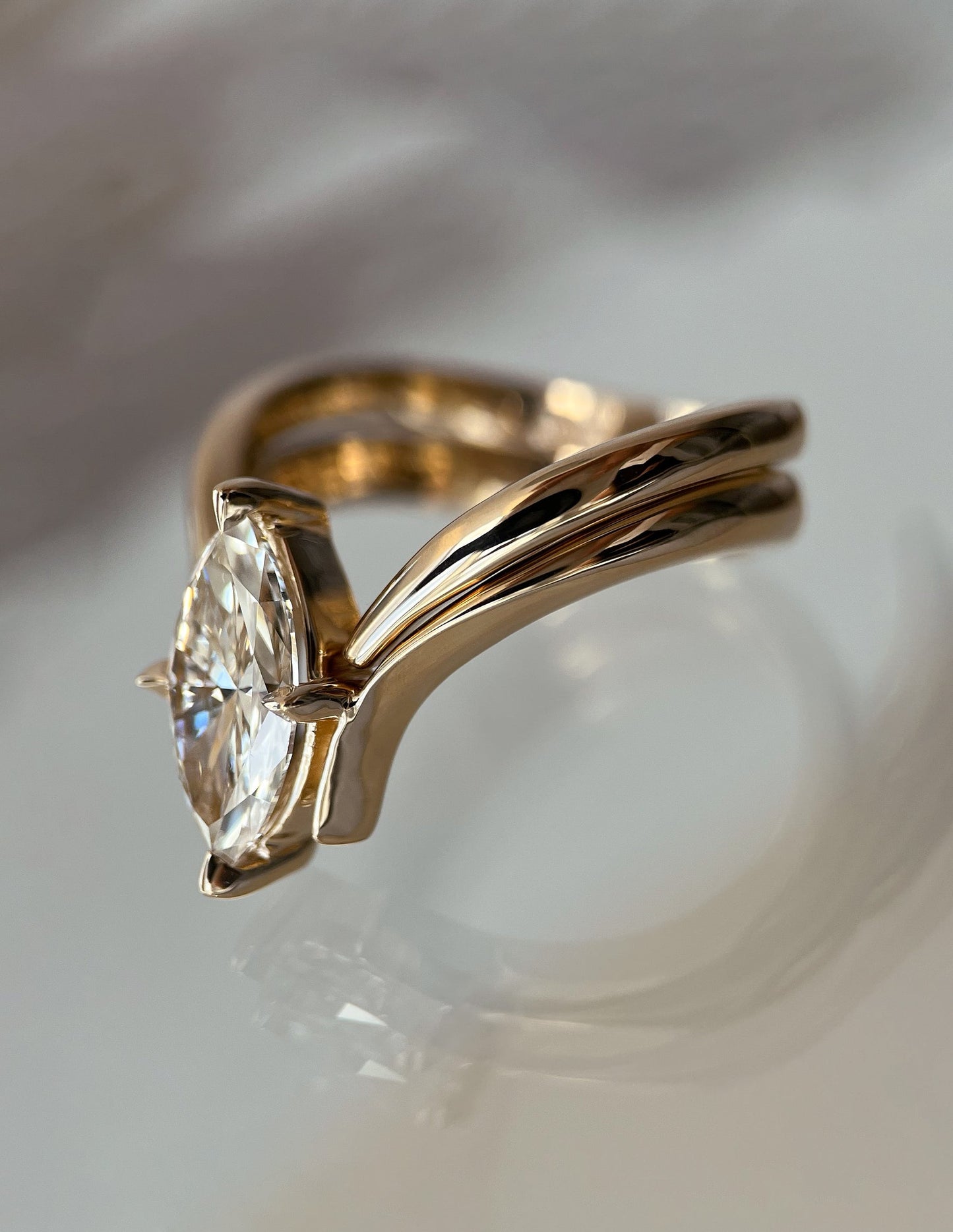 1.5 CT Marquise Cut Solitaire Lab Grown Diamond Ring With Wrap Classic Plain Band