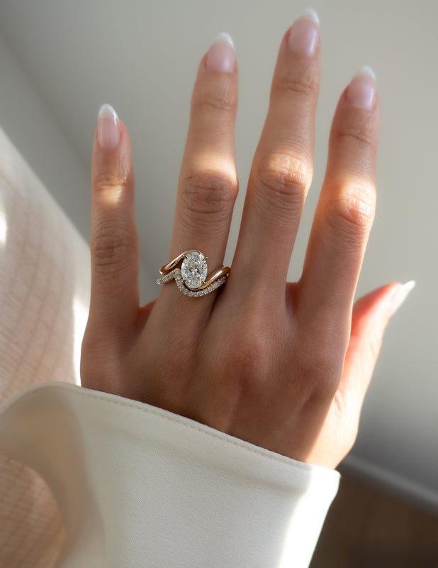 2.5 CT Oval Lab Grown Engagement Ring with Regular Pave Stacking Wedding Band