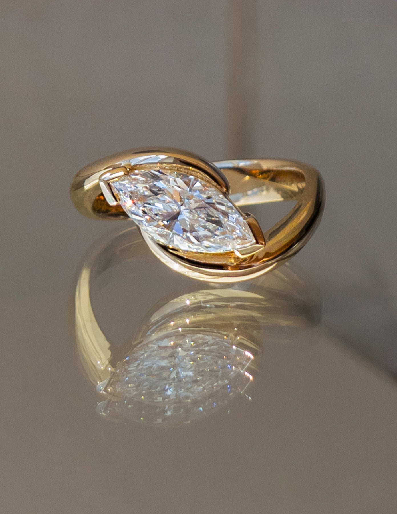 1.5 CT Marquise Lab Grown Solitaire Swirl Ring Engagement Ring (US Size 6 Ready To Ship)