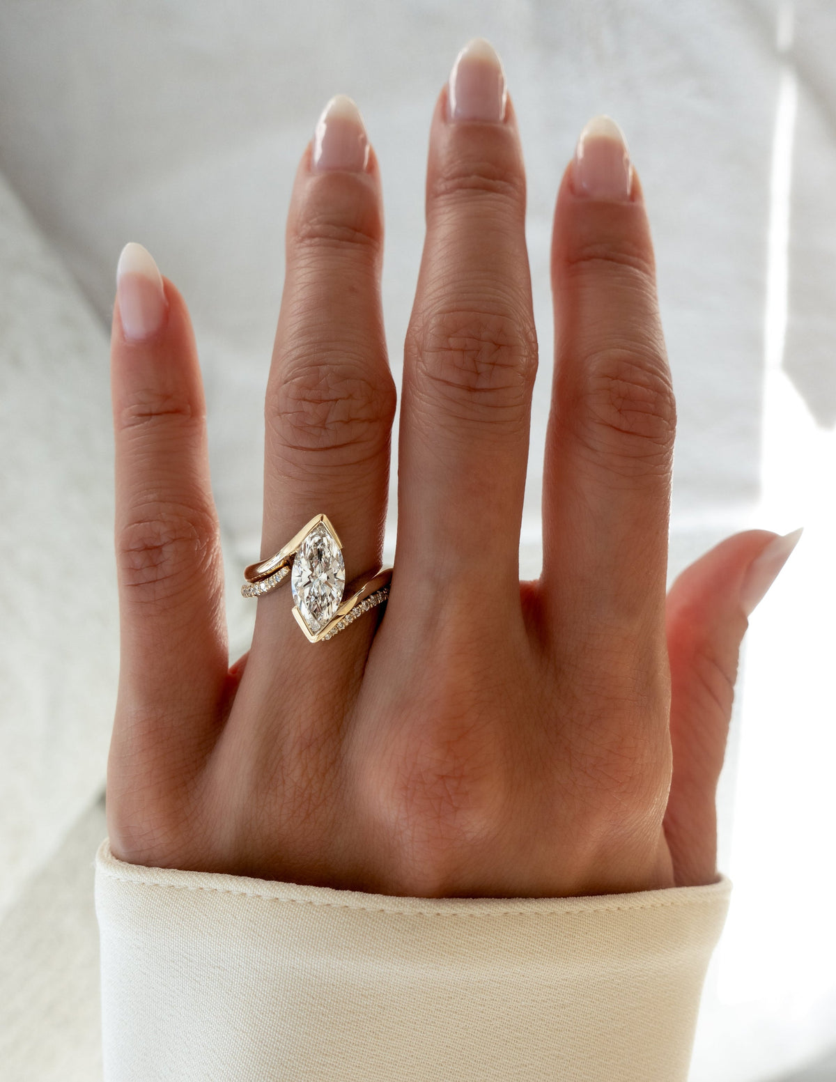 2 CT Marquise Lab Grown Engagement Ring with Swirl Wrap Pave Stacking Band