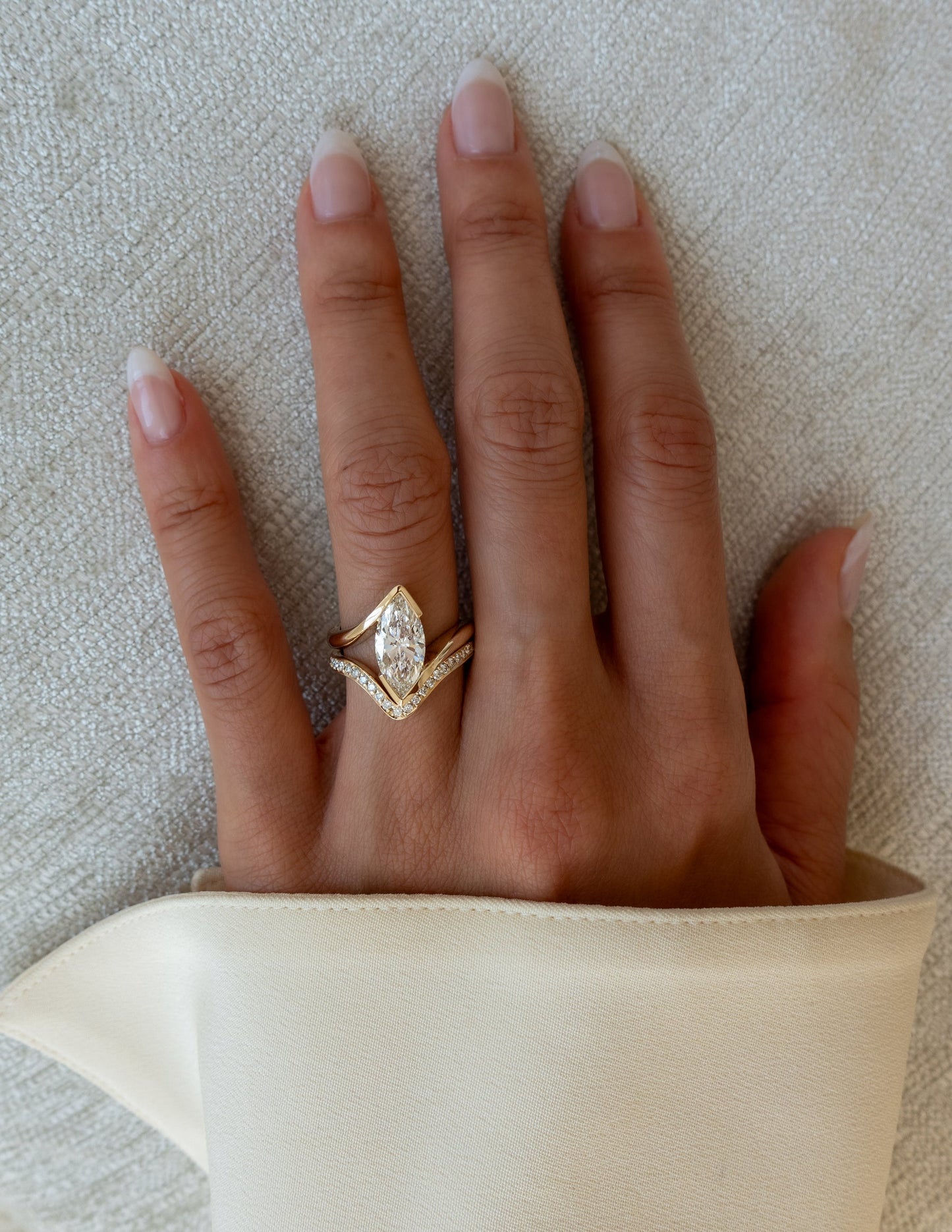 2 CT Marquise Lab Grown Engagement Ring with V Shaped Pave Design Stacking Band
