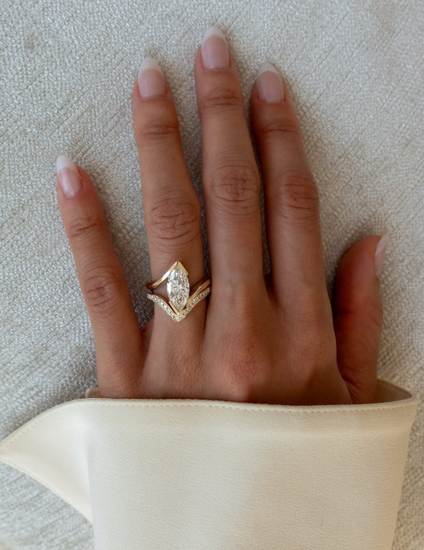 2 CT Marquise Lab Grown Engagement Ring with Swirl Pave Stacking Band