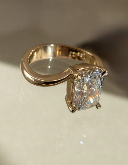 2.5 CT Elongated Cushion Cut Minimal Pave Stacking Lab Grown Diamond Bridal Ring Set