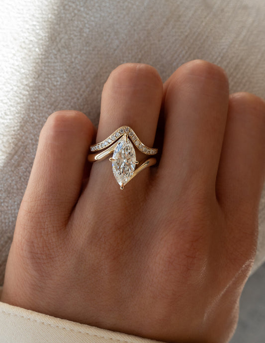 2.5 CT Marquise Cut Solitaire Lab Grown Diamond Ring With Wrap Classic Plain Band