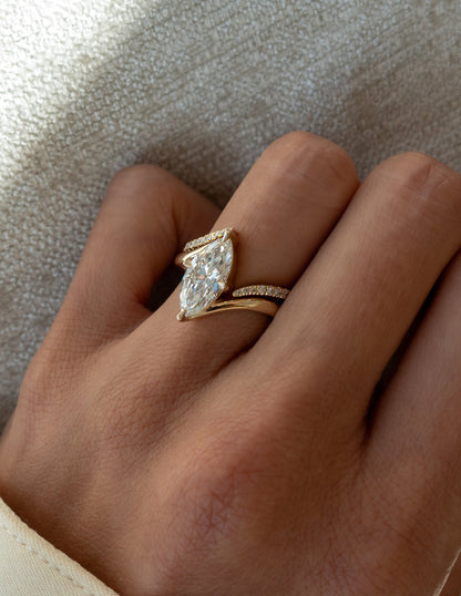 2.5 CT Marquise Cut Solitaire Lab Grown Diamond Ring With Wrap Pave Band