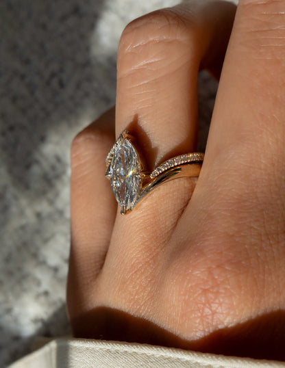2.5 CT Marquise Cut Solitaire Lab Grown Diamond Ring With Wrap Pave Band