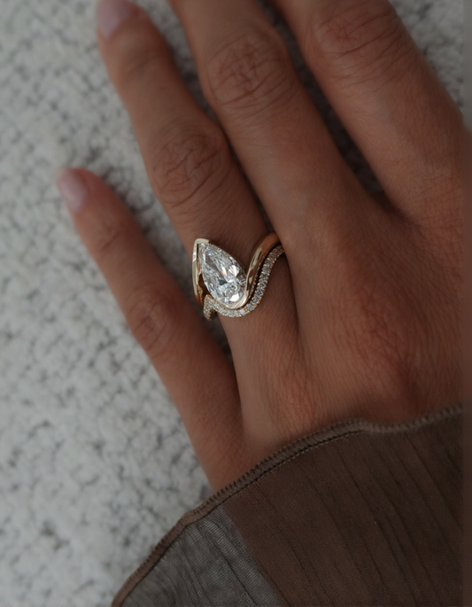2.5 CT Pear Cut Solitaire Lab Grown Diamond Ring With Minimal Pave Band