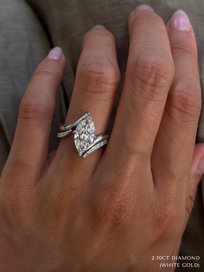 2.5 CT Marquise Cut Solitaire Lab Grown Diamond Ring With Wrap Pave Band