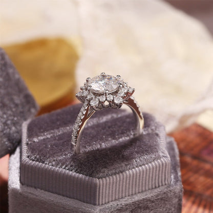 Stunning 2.0 CT Round Moissanite Engagement Ring with Cluster Pave Design