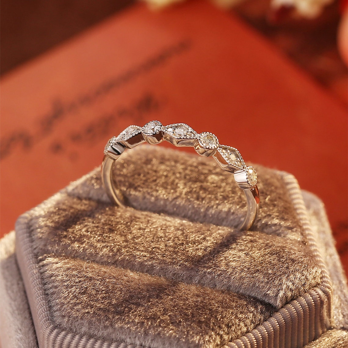 0.3 TCW Round Cut Moissanite Bridal Wedding Band With Pave Style 6