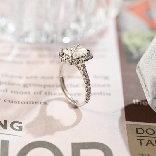 Stunning 3.0 CT Radiant Moissanite Engagement Ring with Halo & Pave Design 2