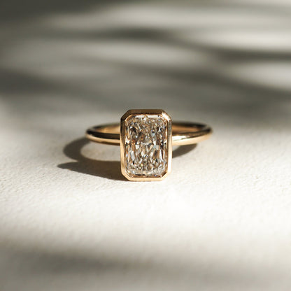 1.5 CT Radiant Lab Grown Solitaire & Bezel Engagement Ring (US Size 8 Ready To Ship)