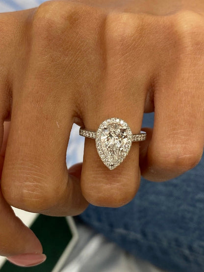 Stunning 1.75 CT Pear Moissanite Engagement Ring with Halo & Pave Design 7