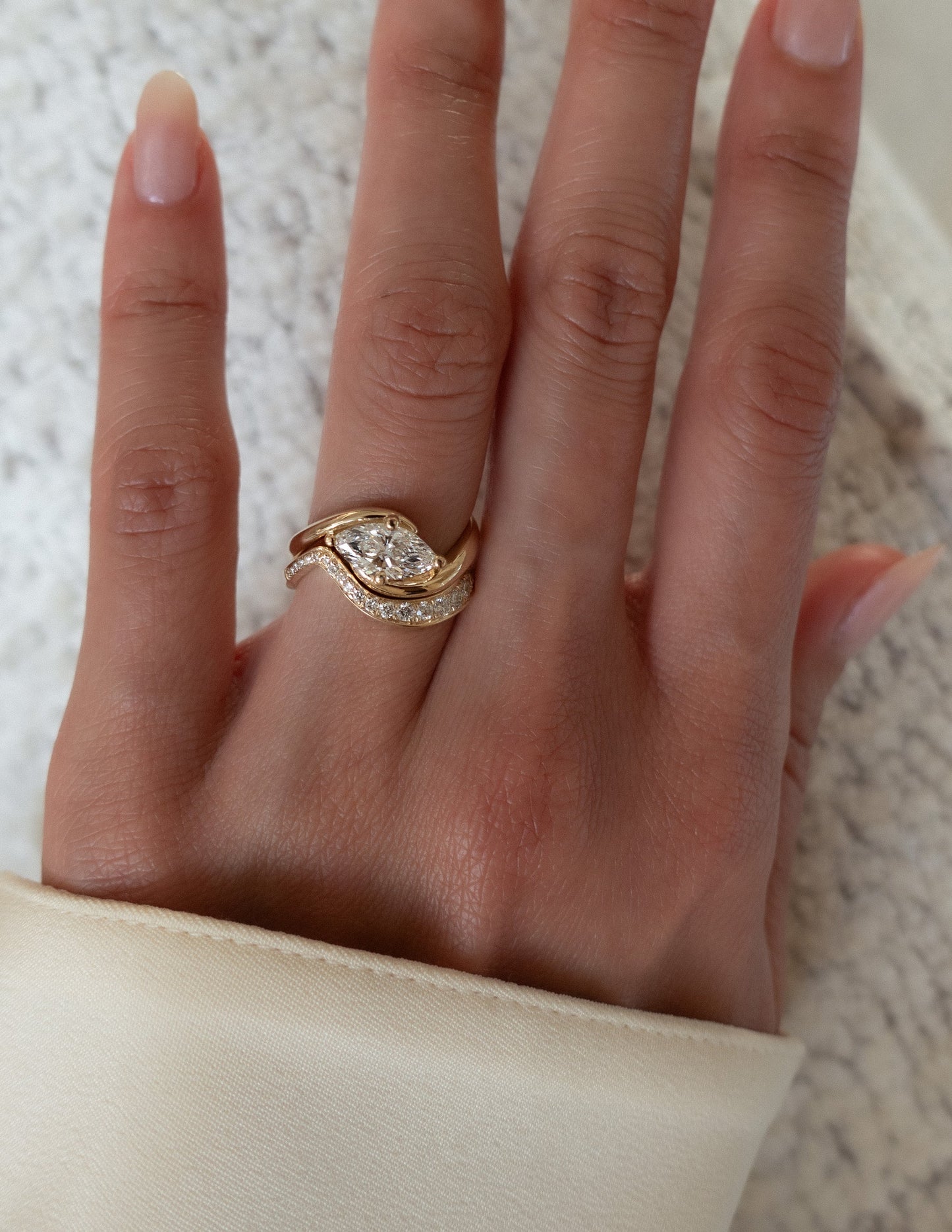 1 CT Marquise Cut Solitaire Lab Grown Diamond Ring With Wrap Bold Pave Band