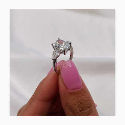 Classic 2.0 CT Radiant Moissanite Engagement Ring with Three Stone Design 6
