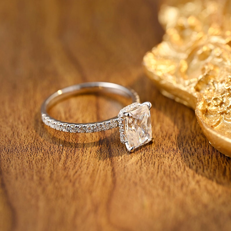 3.0 CT Radiant Shaped Moissanite Engagement Ring With Hidden Halo Pave Accents 3