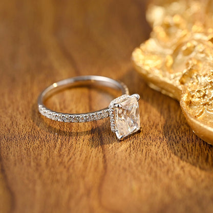 3.0 CT Radiant Shaped Moissanite Engagement Ring With Hidden Halo Pave Accents 3