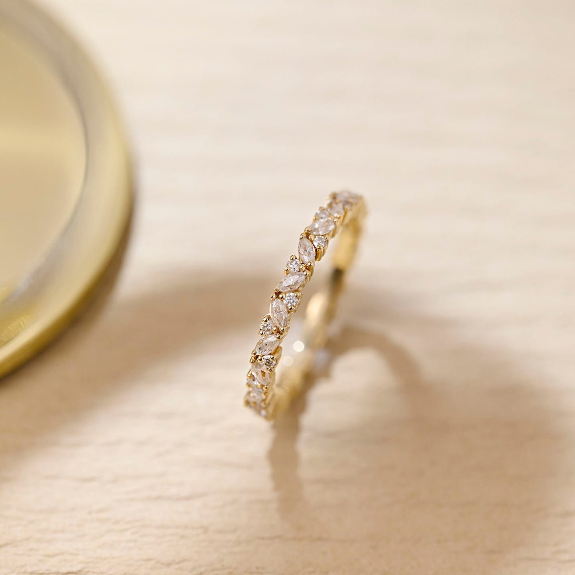 0.1 TCW Marquise & Round Cut Pave Moissanite Bridal Wedding Band 1
