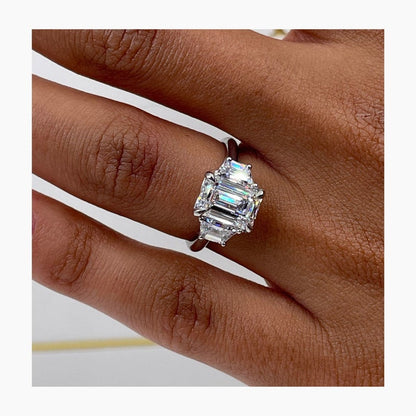 Classic 2.0 CT Emerald Moissanite Engagement Ring with Three Stone Design 6
