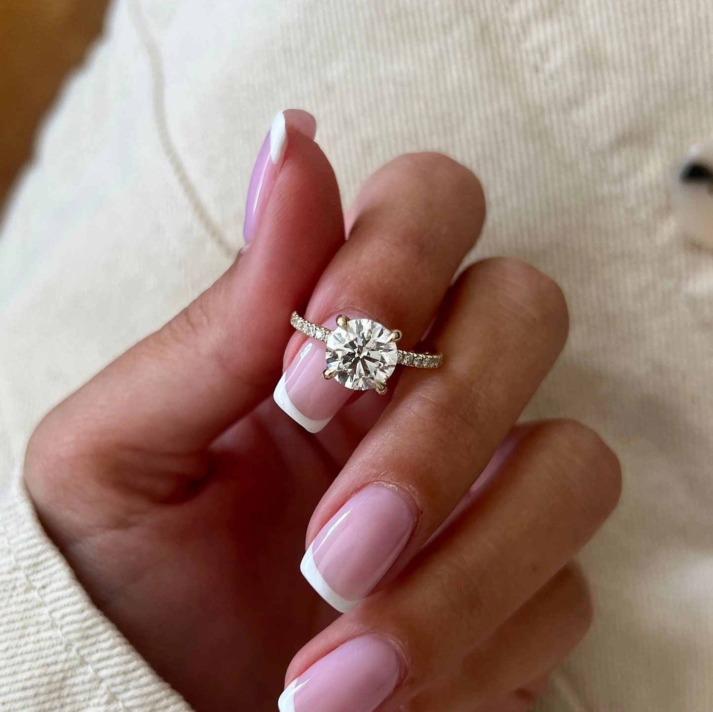 Round Halo, Pave & Split Shank Engagement Ring – 1.93 CT Lab Grown Diamond