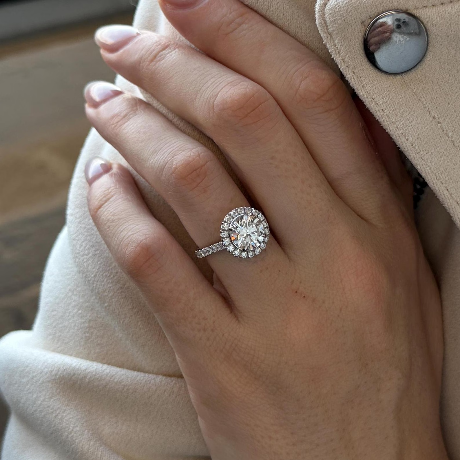 Round Halo, Pave & Split Shank Engagement Ring – 1.93 CT Lab Grown Diamond