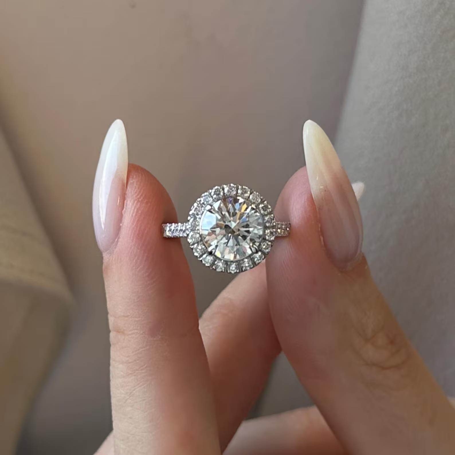 Round Halo, Pave & Split Shank Engagement Ring – 1.93 CT Lab Grown Diamond