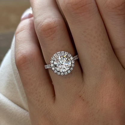 Round Halo, Pave & Split Shank Engagement Ring – 1.93 CT Lab Grown Diamond