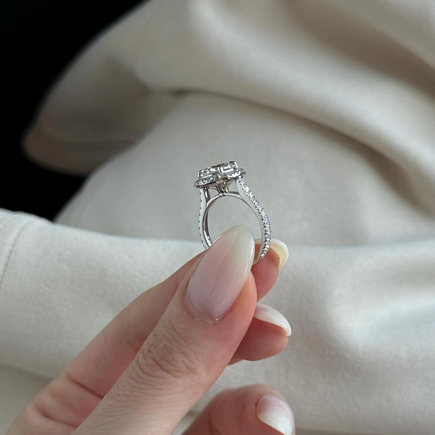 Round Halo, Pave & Split Shank Engagement Ring – 1.93 CT Lab Grown Diamond