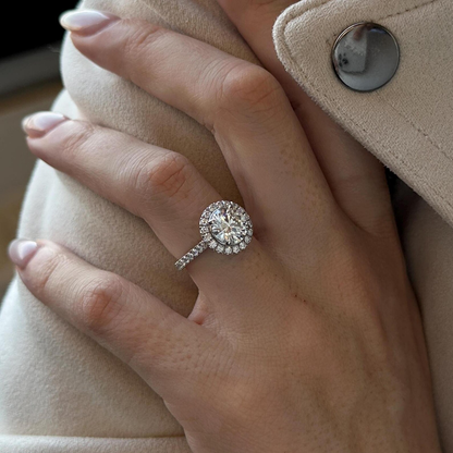 Round Halo, Pave & Split Shank Engagement Ring – 1.93 CT Lab Grown Diamond