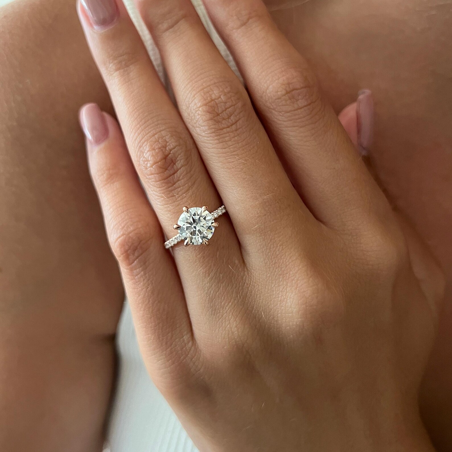 Round Halo, Pave & Split Shank Engagement Ring – 1.93 CT Lab Grown Diamond