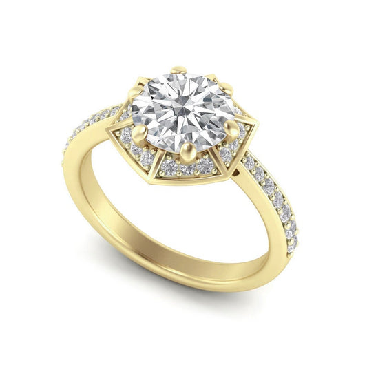 1 CT Round Moissanite Halo & Pave Design Engagement Ring