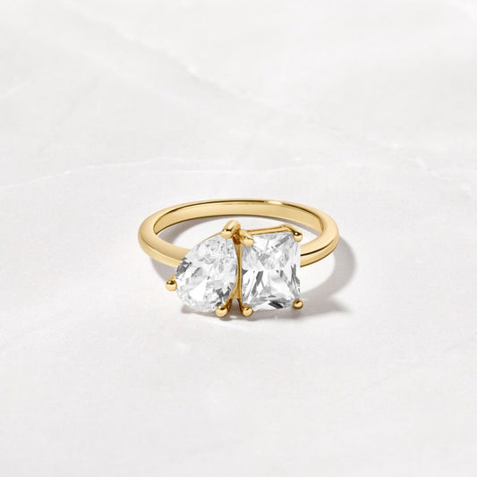2 TCW Radiant & Pear Moissanite Two Stone Design Engagement Ring