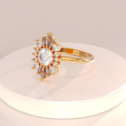 0.8 CT Round Cut Moissanite Cluster Design Engagement Ring