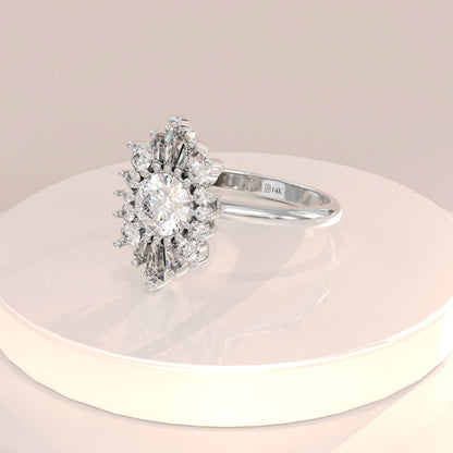 0.8 CT Round Cut Moissanite Cluster Design Engagement Ring