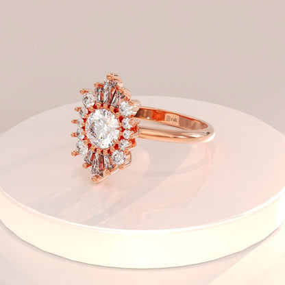 0.8 CT Round Cut Moissanite Cluster Design Engagement Ring