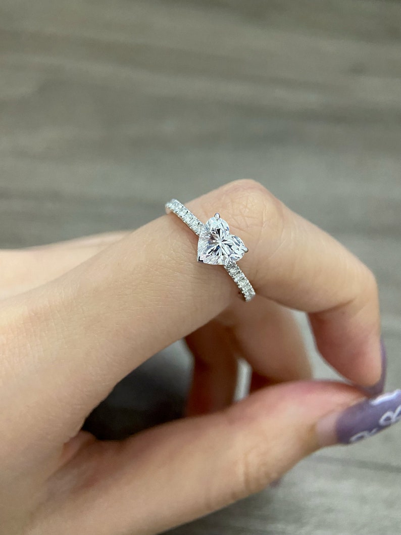 1 CT Heart Cut Moissanite Pave Design Engagement Ring