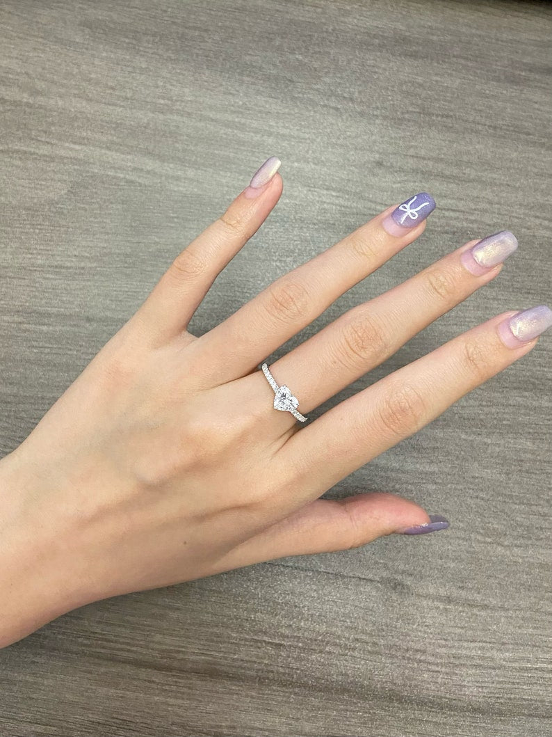1 CT Heart Cut Moissanite Pave Design Engagement Ring