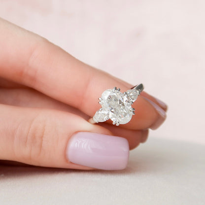 3.5 CT Oval Moissanite 3-Stones Engagement Ring (US Size 4.5 Ready To Ship)