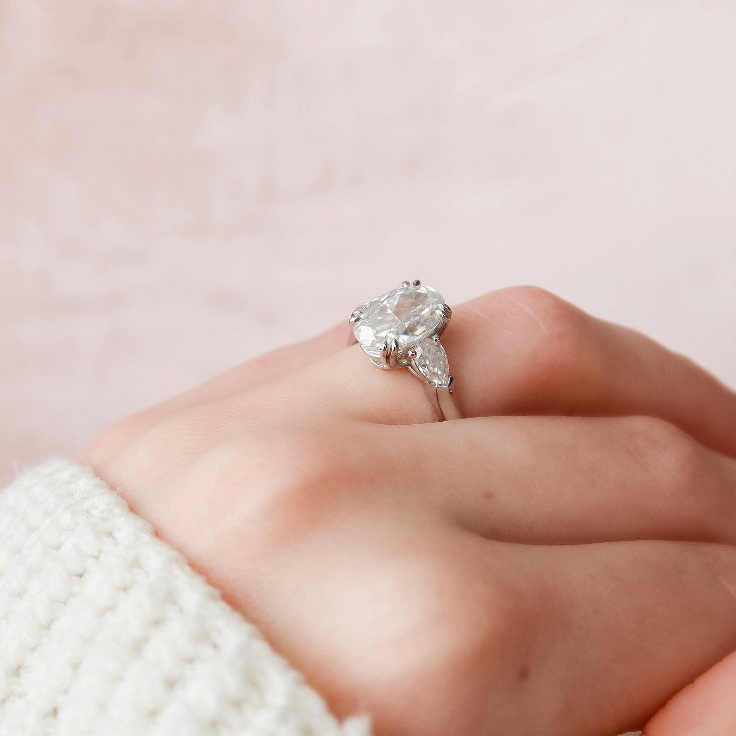 3.5 CT Oval Moissanite 3-Stones Engagement Ring (US Size 4.5 Ready To Ship)