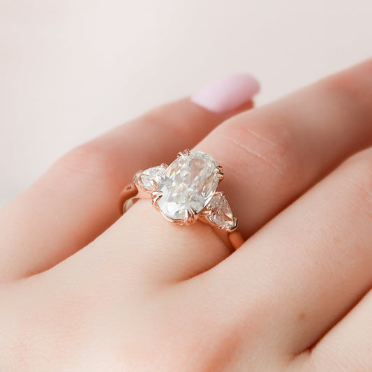 3.5 CT Oval Moissanite 3-Stones Engagement Ring (US Size 4.5 Ready To Ship)