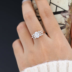 1.33 CT Oval Shaped Moissanite Cluster Engagement Ring 2