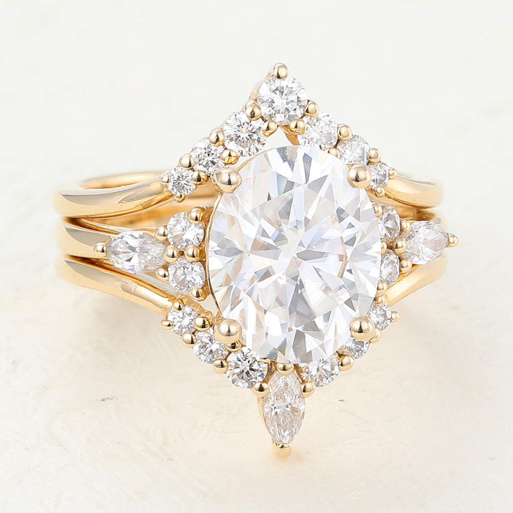 3.0 CT Oval Moissanite Cluster Bridal Ring Set 4