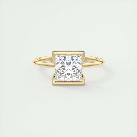 2.08 CT Princess Solitaire  Half Bezel Moissanite Engagement Ring 8
