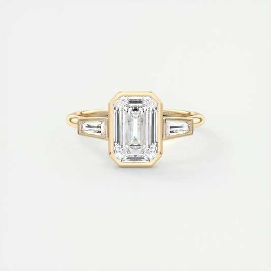 2.30 CT Emerald Cut Bezel 3 Stone Moissanite Engagement Ring 8