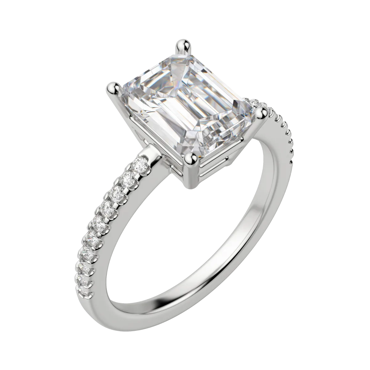 2.30 CT Emerald Solitaire Moissanite Engagement Ring With Pave Setting 4